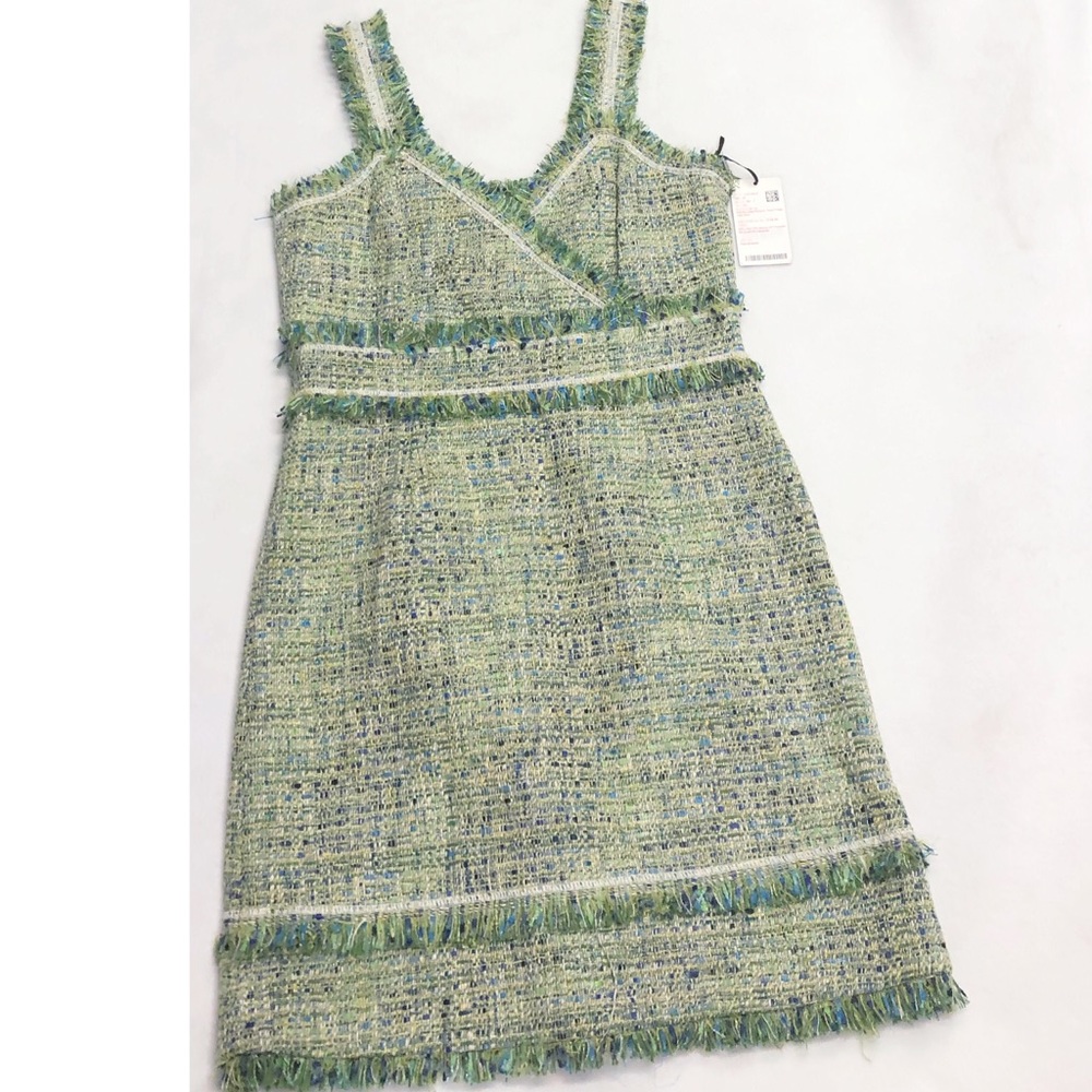 Worth Green and Blue Tweed Mini Dress